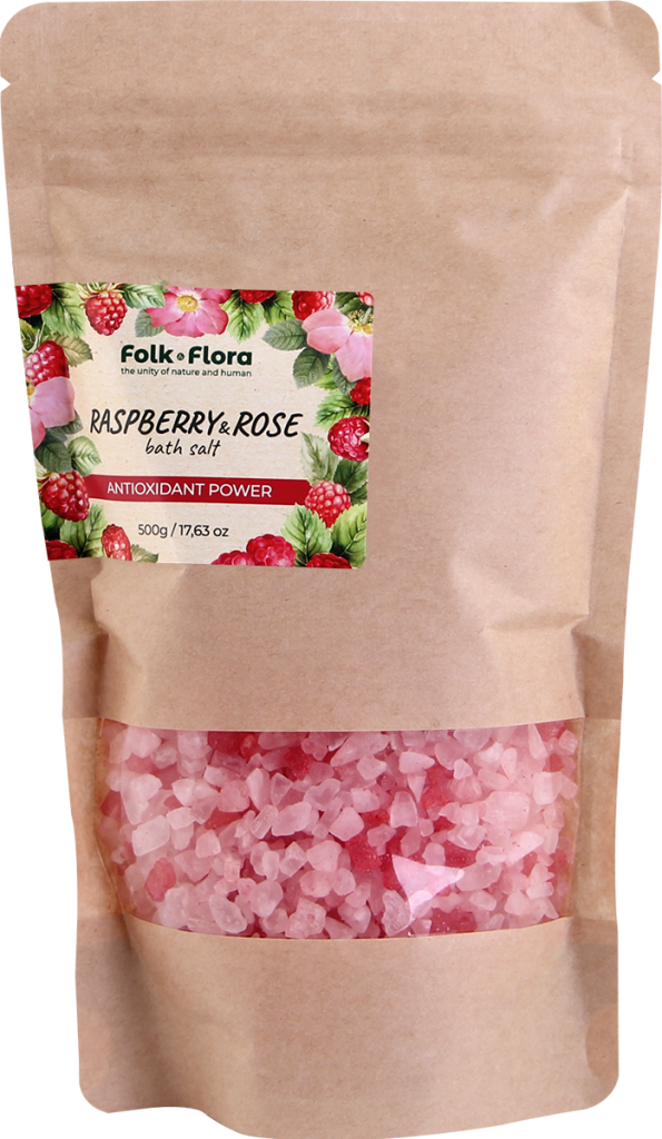 Sól do kąpieli DZIKA RÓŻA I MALINA ANTIOXIDANT POWER FOLK&FLORA  500g