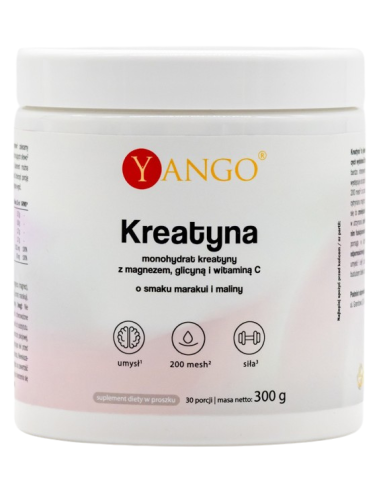 Kreatyna 200 Mesh Marakuja-Malina + Magnez + Glicyna + Witamina C - 300 g - Yango