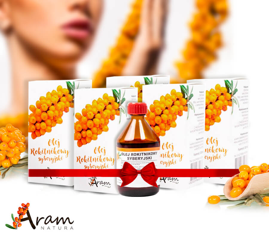 Zestaw 5 sztuk oleju z rokitnika syberyjskiego 100% Aram Natura 100ml.