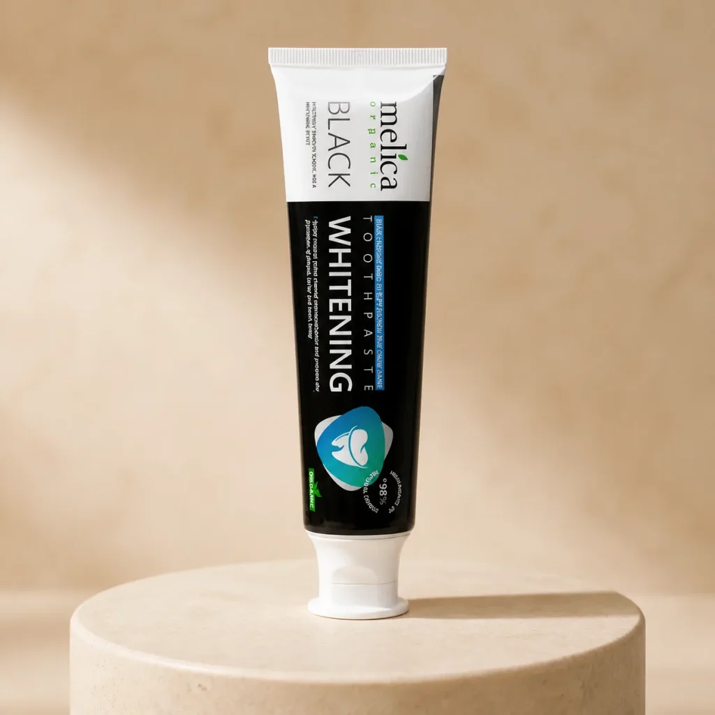 Czarna pasta do zębów z węglem bez fluoru Melica Organic 100 ml, Organic & Innovation Laboratorium, opakowanie