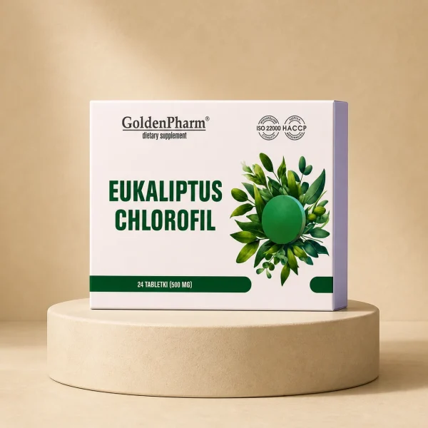 Eukaliptus + Chlorofil do ssania Odpowiednik Chlorofillipt 24 tab., Golden Pharm, opakowanie