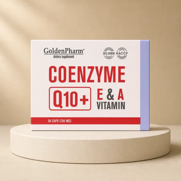 Koenzym Q10 Ubichinon Retinol Witamina E Golden Pharm 30 kapsułek 750 mg, opakowanie