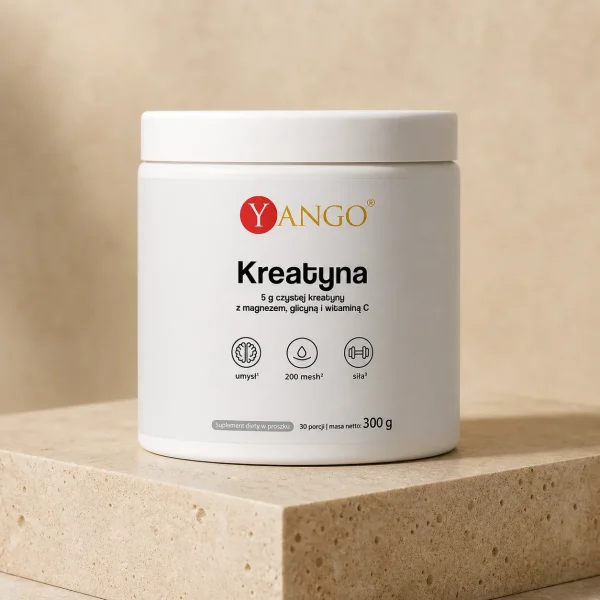 Kreatyna Monohydrat + Magnez + Witamina C - na Siłę i Regenerację - 300 g - Yango, opakowanie