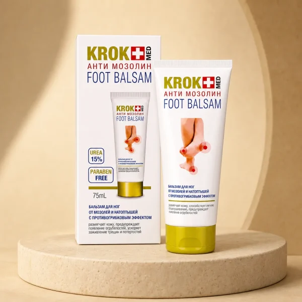 KrokMed Antimozolin Balsam na Modzele i Odciski - Mocznik 15%, Kwas Mlekowy 75 ml, Golden Pharm, opakowanie
