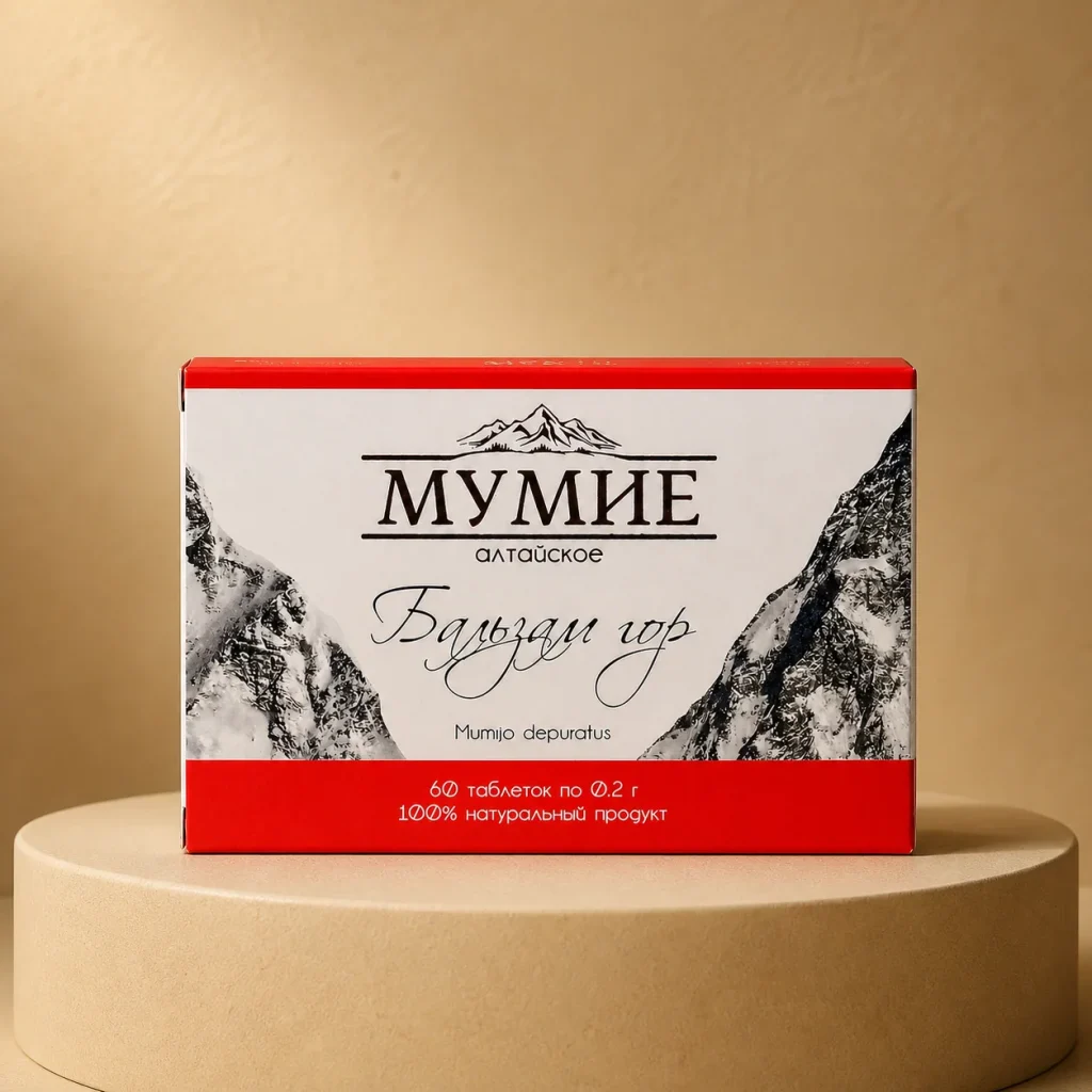 Mumio Oczyszczone Shilajit Ałtajskie Balsam Gór 60 tabletek 0,2 g, Farm Produkt, opakowanie
