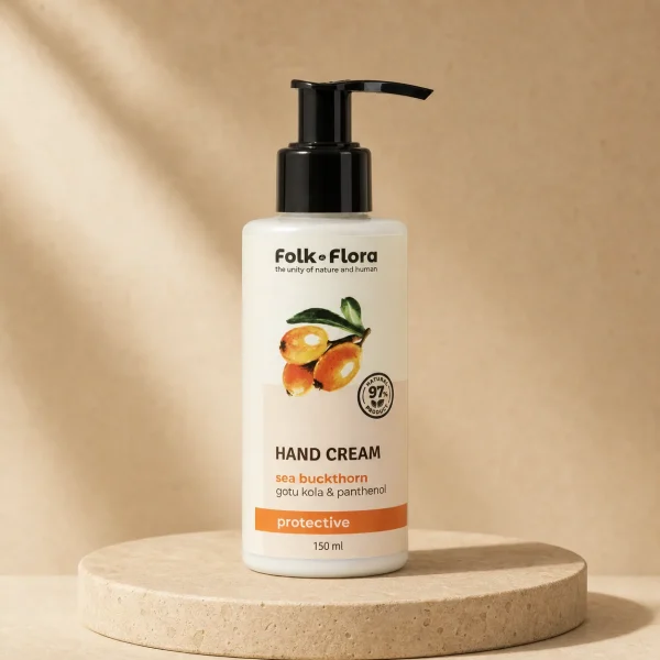 Ochronny krem ​​do rąk Olej z Rokitnika Gotu Kola Pantenol Folk&Flora 150ml, LD Stels Ltd, opakowanie