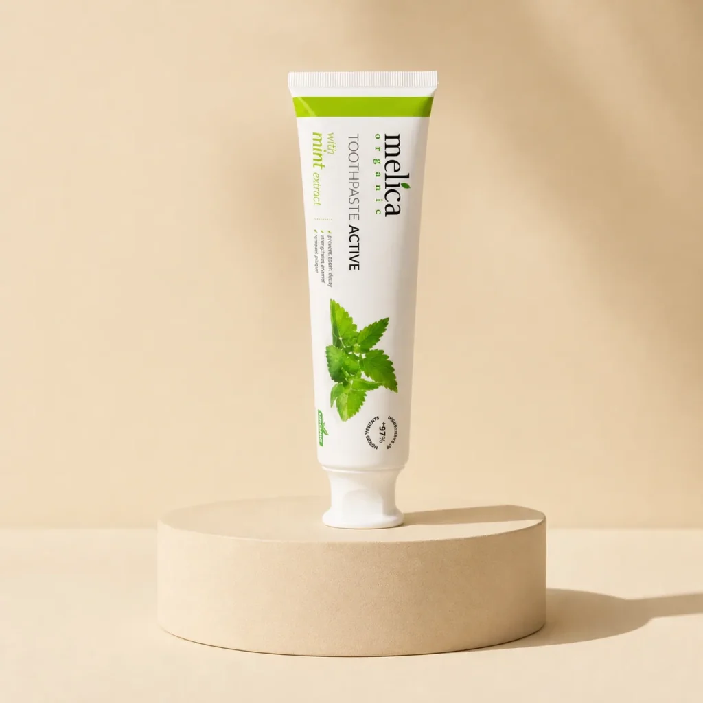 Pasta do zębów bez fluoru miętowa Melica Organic 100 ml, Organic & Innovation Laboratorium, opakowanie
