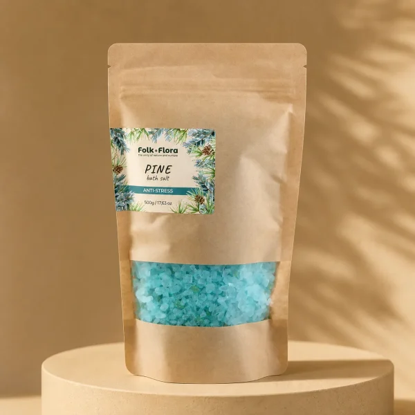Sól do kąpieli Rozluźniająca przed snem SOSNA BETTER SLEEP FOLK&FLORA 500g, Folk Flora, opakowanie