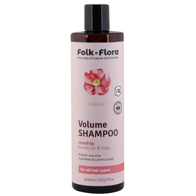 Szampon nadający objętość "Dzika róża" do włosów wrażliwych Folk&Flora 400ml, Folk Flora, opakowanie
