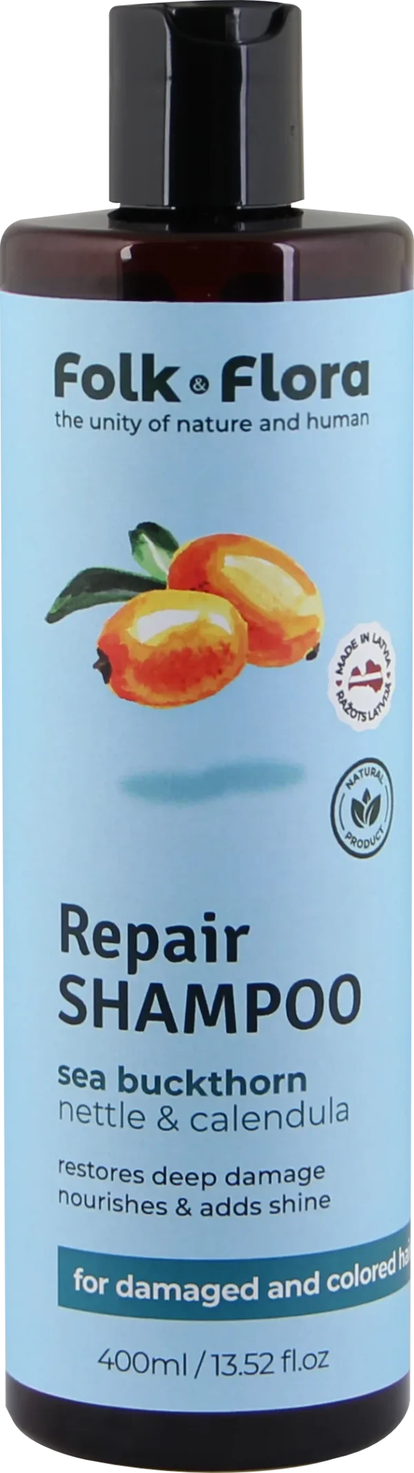 Szampon Rokitnik Regenerujący Włosy Zniszczone i Farbowane FolkFlora 400 ml, Folk Flora, opakowanie