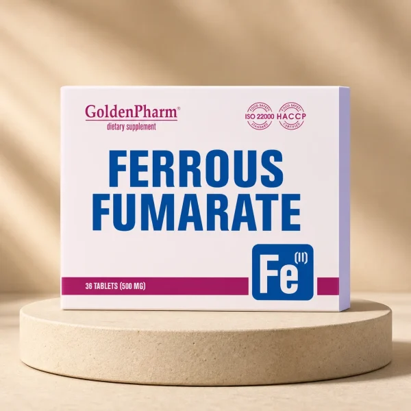 Żelazo 14 mg - Fumaran Żelaza, Energia i Hemoglobina, 36 tabletek, Golden Pharm, opakowanie