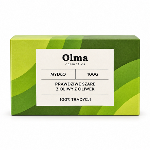 Mydło szare 100% (z oliwy z oliwek) Olma Cosmetics, opakowanie